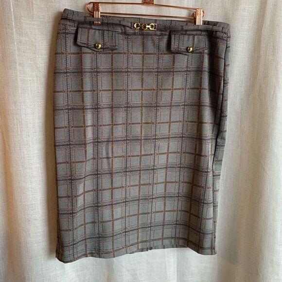 Cato Tartan Plaid Skirt Size L Stretchy Preppy Office Workwear Clueless VTG fit - Picture 1 of 10